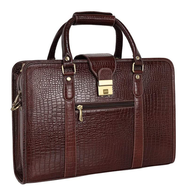 HYATT Leather Accessories 24 Litres Leather Laptop Briefcase Bag for Men Office (L-45.7 x H-35.6 x W-15.2 cm)
