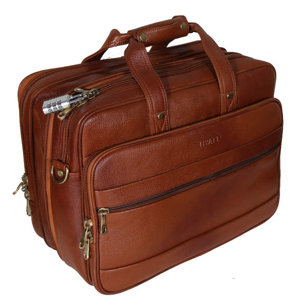 HYATT Leather Accessories 16 Inch Tan Leather Laptop Briefcase Office Bags for Men