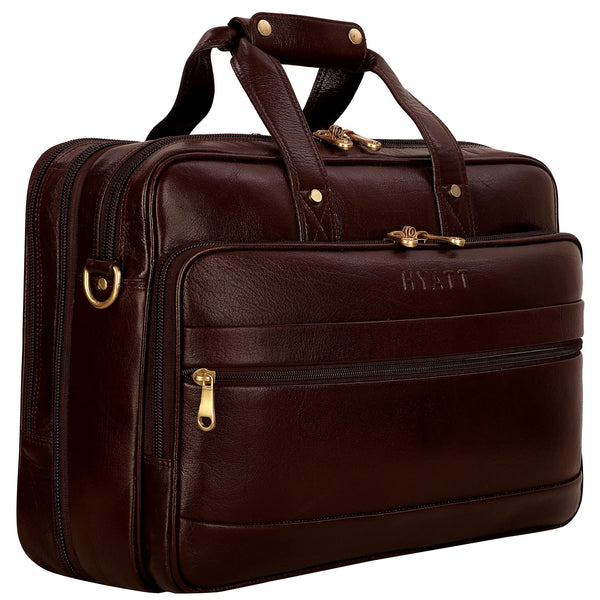 HYATT Leather Accessories 16 Inch Italian Leather Laptop Briefcase Office Bags for Men (BROWN ITALIAN)