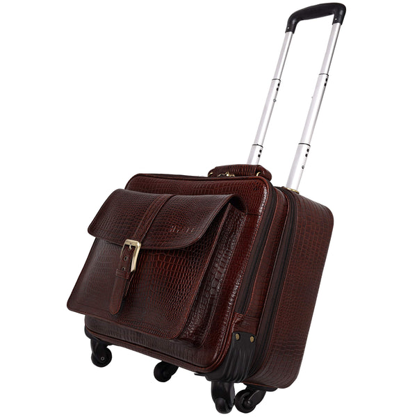 HYATT Leather Accessories 4 Wheels 42 Liters Leather Roller Case Trolley Bags for Men Luggage