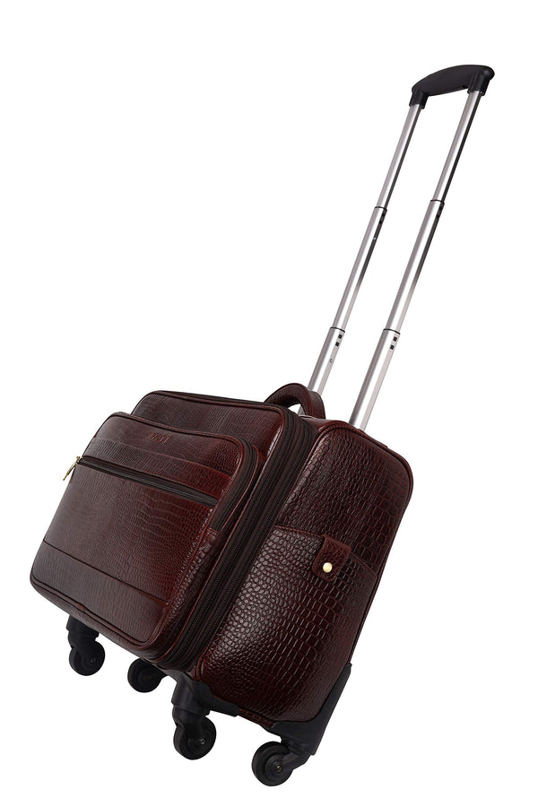 HYATT Leather Accessories 46 Liters Leather Laptop Suitcase Bag 4 Wheels 55 cm