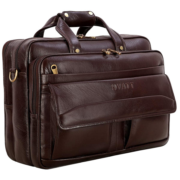 HYATT Leather Accessories 16 Inch Men's Italian Leather Briefcase Laptop Office Bag (BROWN ITALIAN)